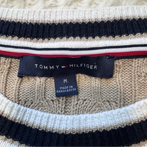 Tommy Hilfiger Khaki Cable Knit Short Sleeve Sweater Preppy Classic Size M - Picture 5 of 6